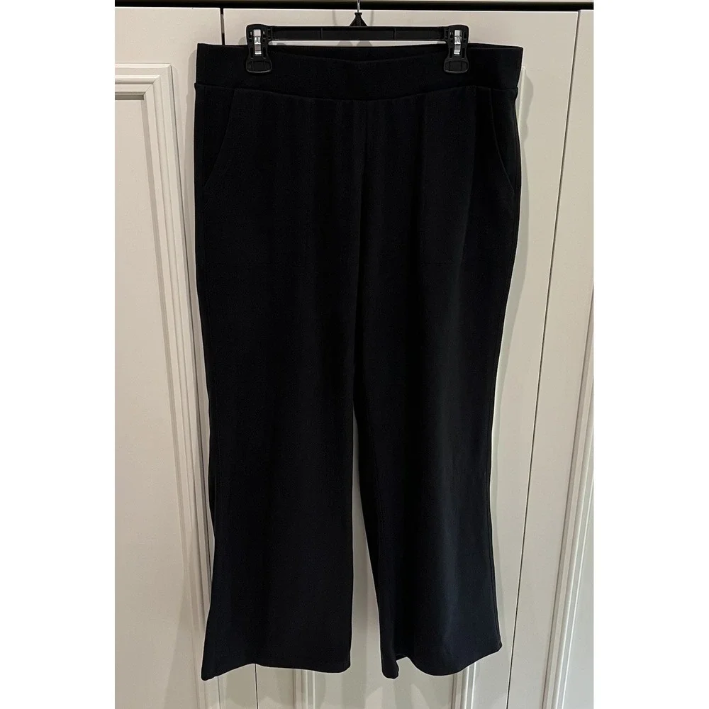 Logo Lounge Black Fleece Pull On Pants Womens Size Large Pockets Cozy Minimalist